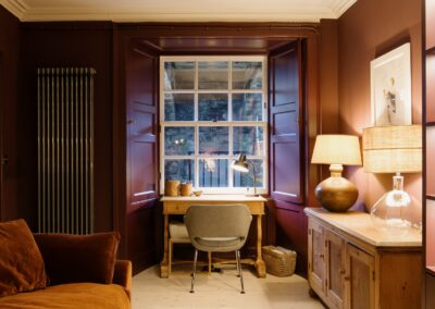 Cozy study with warm lighting