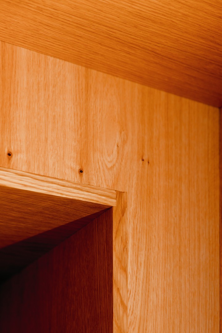 Close-up of polished wooden corner