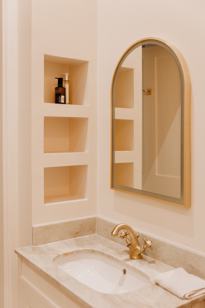 Elegant bathroom with stylish fixtures.