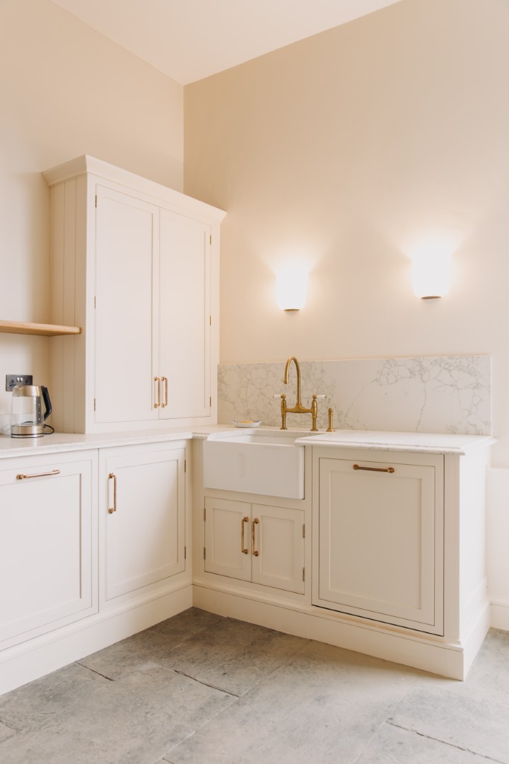 Elegant kitchen with marble accents.